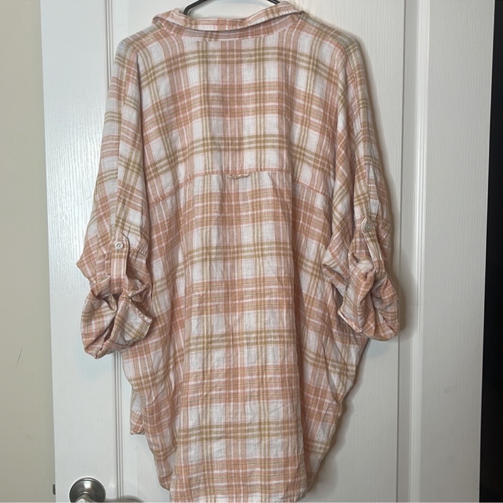 American Eagle Oversized Plaid Button Down Linen Blend Medium - Picture 8 of 14